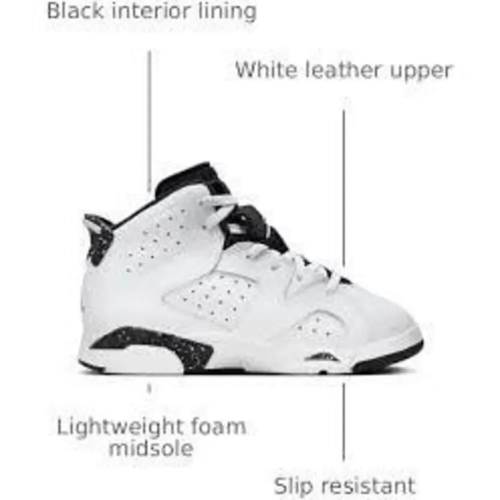 Jordan 6 Retro Sneakers White Black Reverse Oreo Basketball Little Kid Size 12C